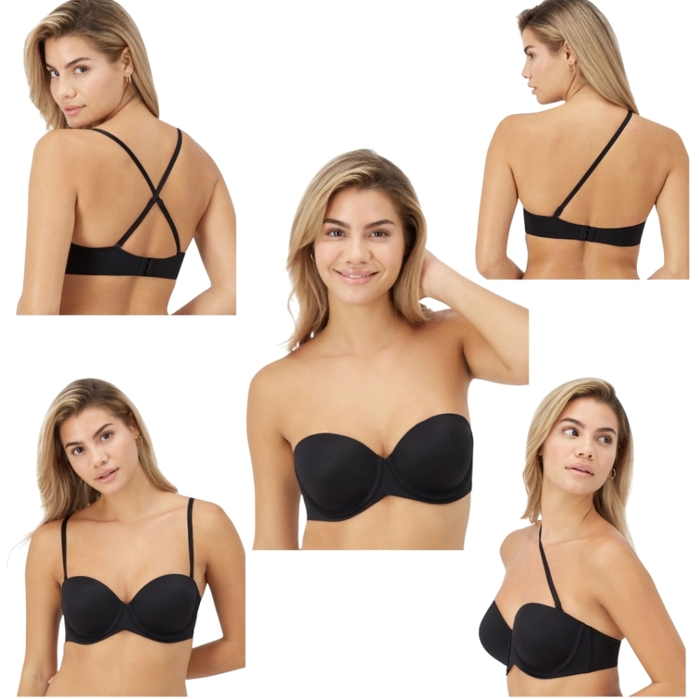 Maidenform Stay Put Black Strapless‎ Push Up Underwire Bra 36B SN6990 NWT